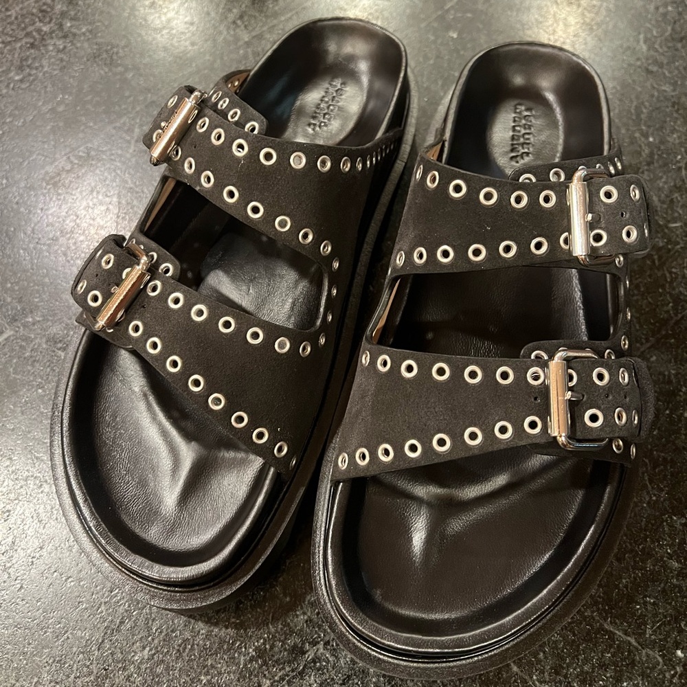 Isabel Marant Black Sandals with Silver Accents